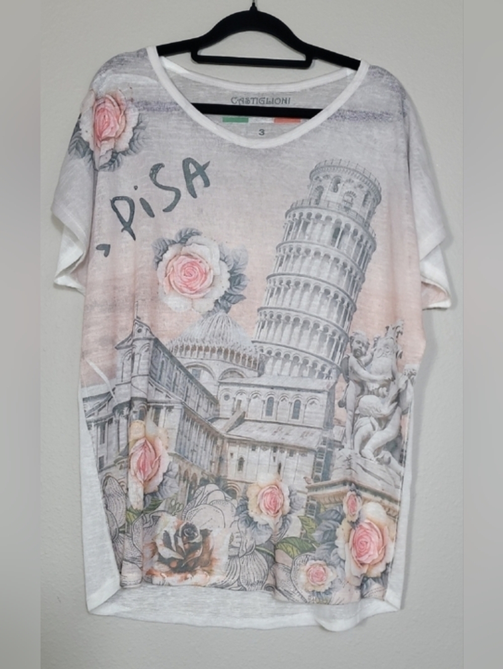 Castiglioni Wearable Art Tunic Top Size 3 Made in Italy Pisa Travel Print XL 1X